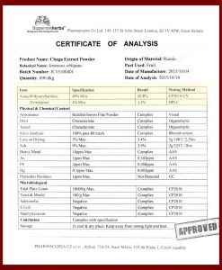 Certifikácia analýzy čagy sibírske