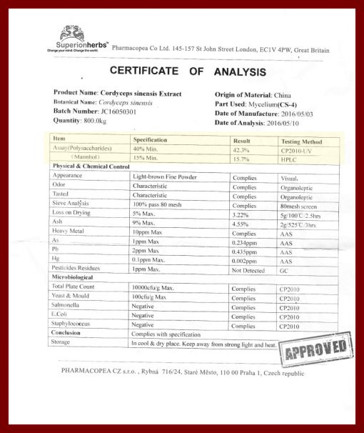 Certifikácia analýzy húsenice čínske