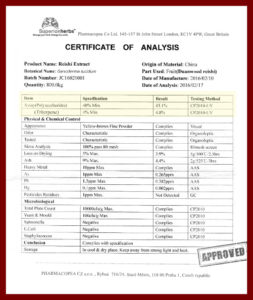 Certifikát analýzy extraktu duanwood red reishi