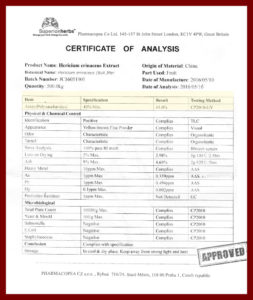 Certifikát analýzy Hericium extrakt