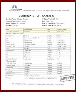 Certifikát analýzy extraktru Shiitake