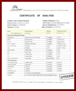 Certifikát analýzy Triterpen Max extrakt