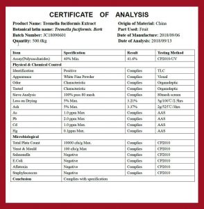 certifikát analýzy rôsolovky riasotvaré